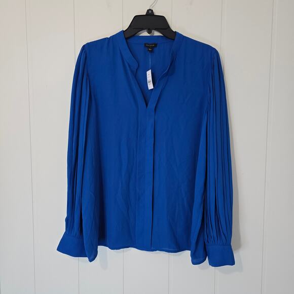 Ann Taylor Tops - Ann Taylor Blue Puff Sleeve Blouse V Neck Long Sleeve Pleated Sleeve NWT Size L
